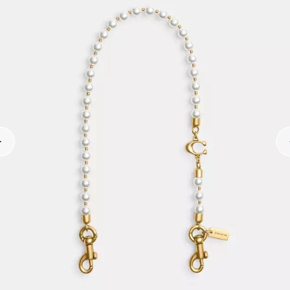 Coach Short Pearl Strap Bag Charm, Pearl / Brass - Picture 2 of 15